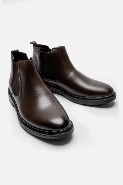 جلد طبيعي بني تشيلسي أحذية شتوية عادية للرجال 