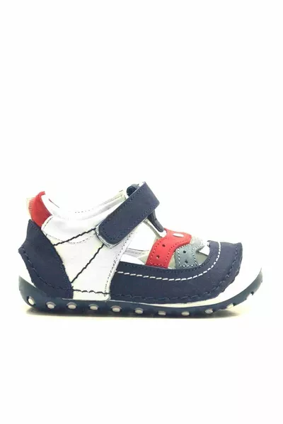 Vera Pelle Blu Navy Velcro Baby Boy Primo Passo Scarpe