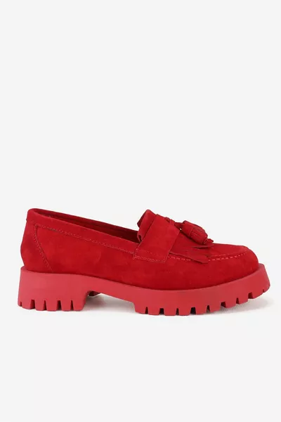 نسائي جلد سويدي أحمر جلد طبيعي طبيعي مقاس  حذاء لوفر مربك