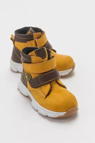 أحذية أطفال من الجلد الطبيعي الأصفر للأولاد