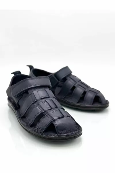 % Echtes Leder Geschlossene Zehenpartie Herren Sandalen Marineblau