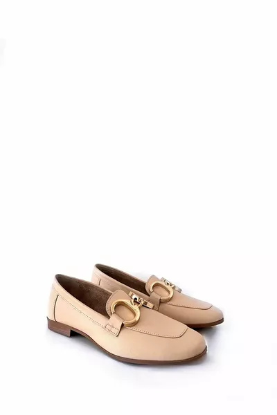 Mocassin Femme Bucklet avec boucle en cuir véritable beige