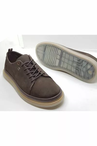 Набук кафяви ежедневни обувки с връзки модел ортопедична гумена подметка