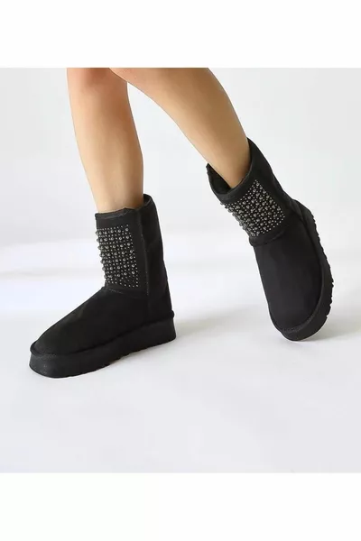 أحذية نسائية غير رسمية منقوشة بالحجر مع فرو بالداخل