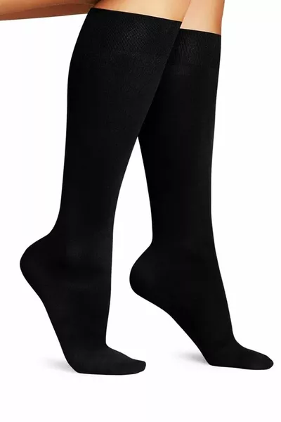 Women's Plain Cotton Black Knee Socks - Pattern Socks
