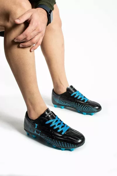 Black Blue Astroturf Football Boots