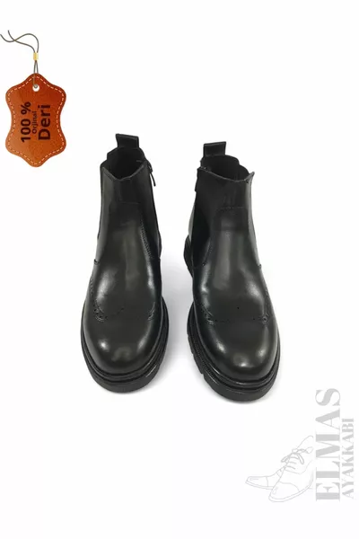 أحذية سوداء من جلد طبيعي بسحاب للرجال