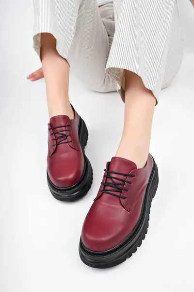 Cuir véritable Femme Bourgogne Casual Semelle Épaisse Mocassin Chaussures