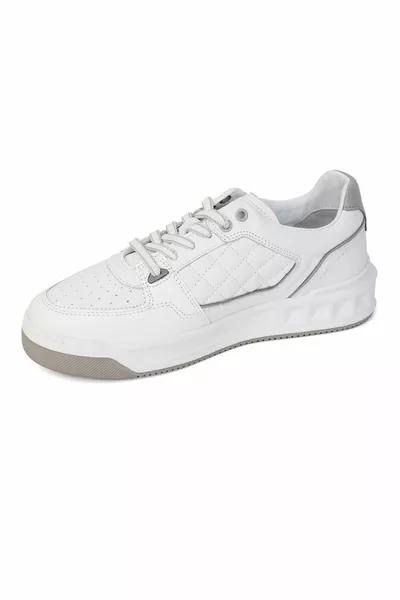 حذاء رياضي جلد طبيعي أبيض رمادي للرجال 