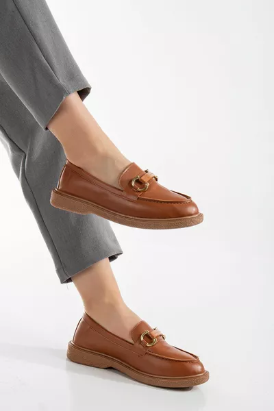 Damen Tan Skin Casual Mold Front Buckle Daily Loafer