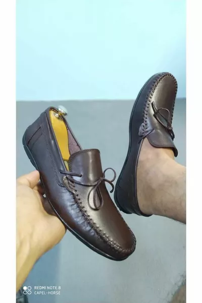 أحذية الصيف للرجال الداخلية جلد طبيعي الجانب الرباط