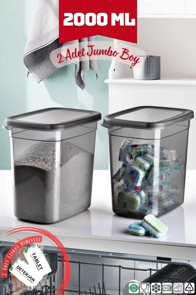 مجموعة 2 قطعة من قرص الجمبو إم إل + حاوية تخزين المنظف باللون الأنترسيت
