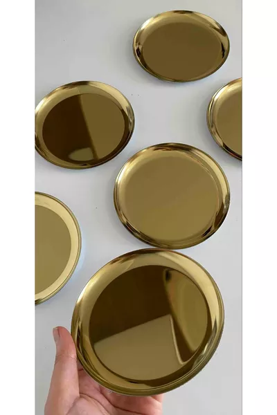 STEEL GOLD COLOR 6 PIECES PLAIN MINI SNACK CAKE DESSERT PLATE CM