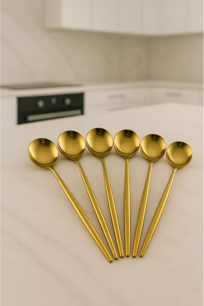 Set di 6 Cucchiai con Dettagli Dorati | Set di Cucchiai da Tavola di Lusso in 6 Pezzi Cm