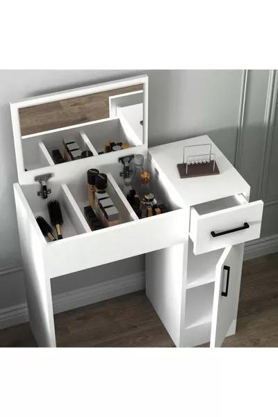 Toeletta con Specchio Bianco Perla – Con Cassetti, Armadietto & Design Elegante