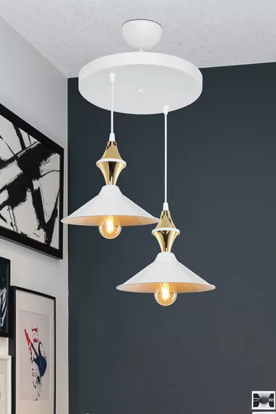 Maya Karo White/Gold Double Dining Room Living Room Chandelier for Kitchen