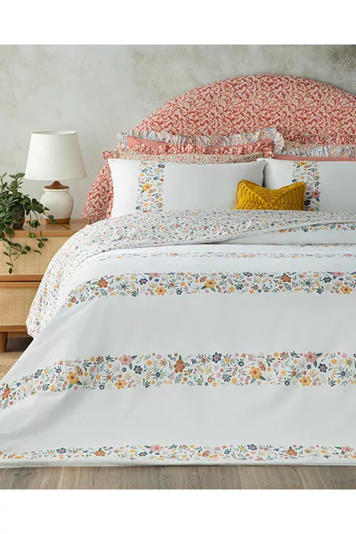 Bloomy Lines Katoenen Ranforce Dubbel Dekbedovertrek Set  cm Geel