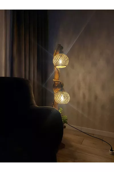 Acar Мебелни Дизайн Дървен Подов Светильник Двойна Кулева Дървен Подов Светильник Трупче Ъглово Осветление Абажур