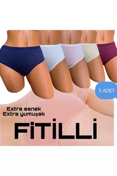 طقم خصر عالي من القطن المضلع 5 قطع (ناعم جداً)