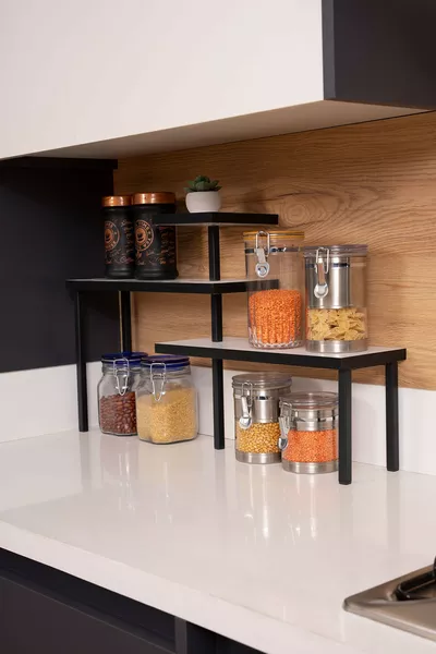 Metal Wooden Kitchen Corner Shelf Countertop Organizer Bathroom Kitchen Rack Spice Rack