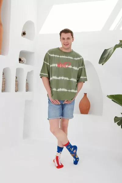 Bunte Socken mit links-rechts Popcorn-Kino-Muster