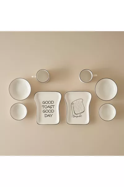 Set da colazione Toast in ceramica 8 pezzi per 2 persone, nero