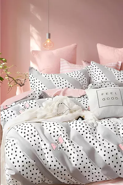 Еднокомпонентен спален комплект с ластик с панделка за единично легло