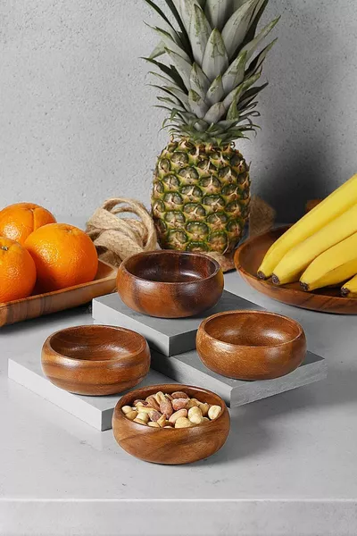 Кръгла сет от 4 купички за ядки от акация