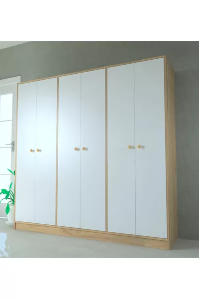 خزانة ملابس سايد بستة أبواب من الصنوبر