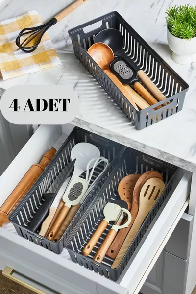Комплект от 4 модула в антрацит за прибори и черпаци, органайзер за чекмеджета за кухня