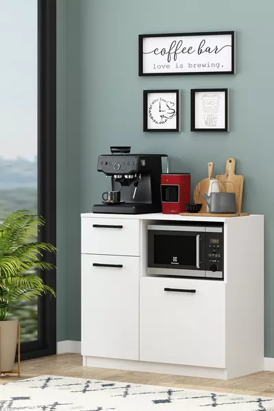 خزانة إليس بياض بمحرك هوائي على شكل رف للقهوة متعددة الأغراض