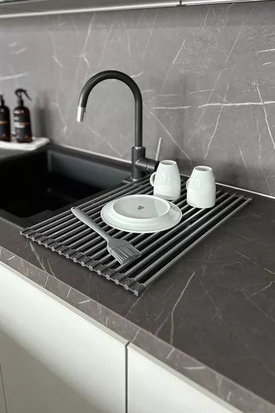 Foldable Sink Top Trivet and Dish Rack Stainless Aluminum - Gray