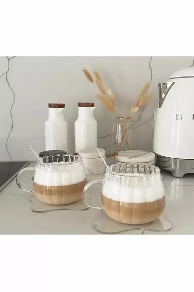 2 Stück hitzebeständige Borosilikat-Thermisk-Tassen mit Linienmuster Glasbecher für Kaffee