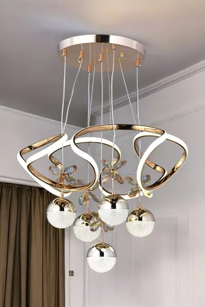 Современная потолочная люстра Galaksi с LED-подсветкой, 3 цвета, с золотым покрытием и декоративными камнями в виде бабочек