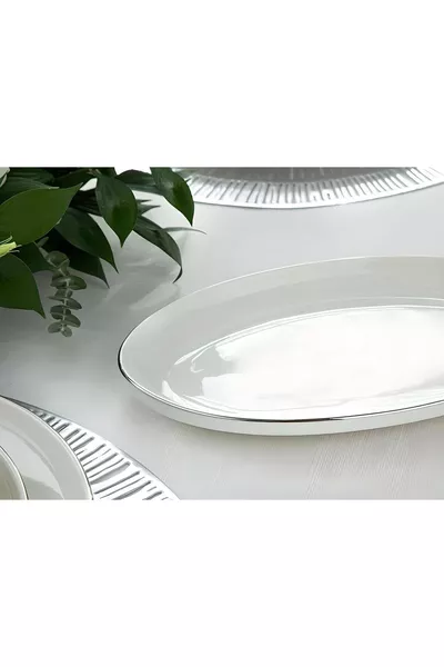 Modern Silver 2-Piece  Cm Medium Size Cream Boat Serving Plate Set