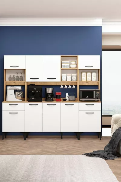 Riva Multipurpose Basket White Oven Compartment Rack with Hooks Airfry Cabinet Coffee Corner