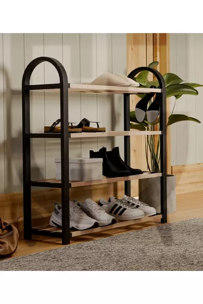 Etraders Solid Wood Shoe Rack with Black Wooden Rods