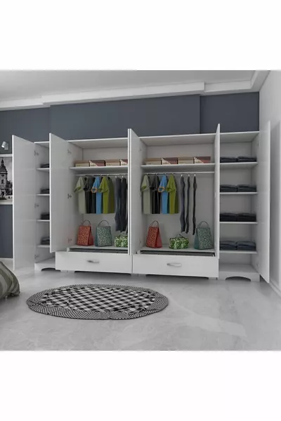 Rani Ampio Armadio Vestiti 6 Ante 2 Cassetti 2 Appendiabiti con Ripiani Modulo Singolo Bianco