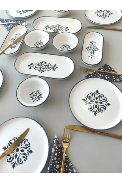 Siyah Isırgan Model 6 Kişilik  Parça Kahvaltı Takımı 1