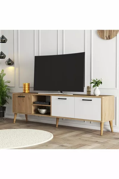 Exxen Cm (Wooden Leg) TV Unit Basket - White
