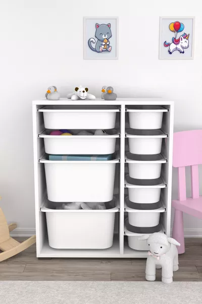 White Multi-Purpose Toy Cabinet with Basket