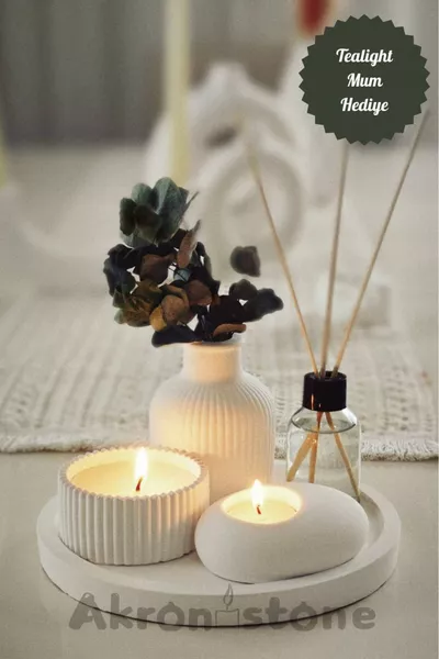 5-Piece Gift Set on Decorative Tray: Vase, Scented Candle, Tealight Holder, Room Fragrance