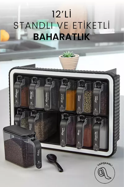 'Lepelhouder met Zelfklevende Stand voor Kruiden - Kruidenhouder met Gelabeld Deksel