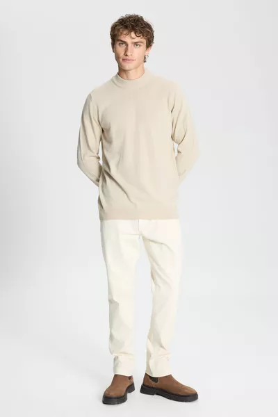 Heren Beige Non-Feathering Standard Fit Normaal Gesneden Halve Coltrui Knitwear Trui
