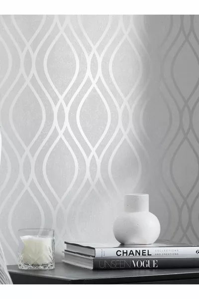 ورق جدران بيين إكزكلوسيف بنقش موجة رمادي فضي، ٥ متر مربع