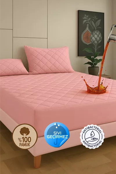 Прахово розов % памук капитониран водоустойчив протектор за матрак с ластик Единичен-Двоен-Леглото голям размер
