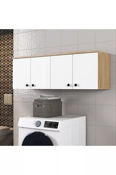 Badkast met 4 Deuren, Wandgemonteerde Multifunctionele Kast