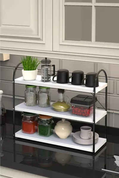 Bello 3-Tier Oval Countertop Kitchen Shelf Black-White cm