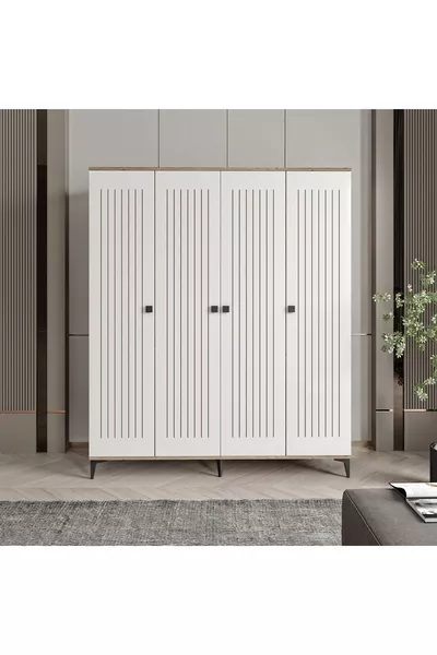 Armadio Arya a 4 ante interamente in MDF (Pino Atlas Bianco)