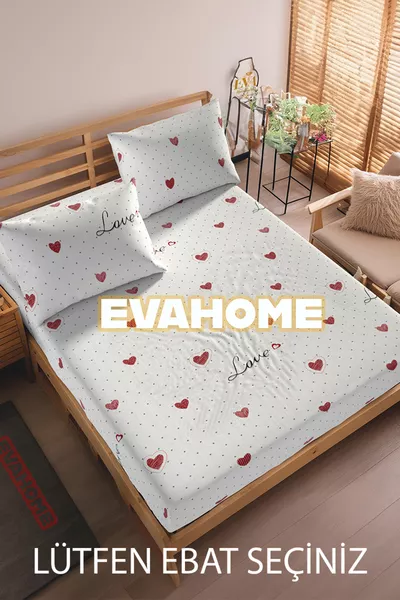 Комплект чаршафи с ластик с дизайн Love и сърца - Еднокраен/Двойен/Луксозен размер